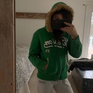 boston celtics green fluffy zip up sweatshirt
